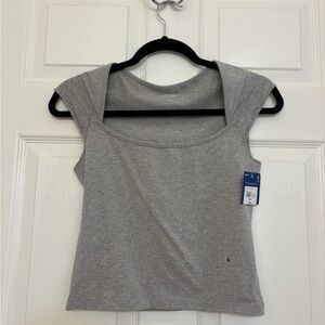 Arizona Jean Company Gray Scoop Neck Cap Sleeve Crop Top